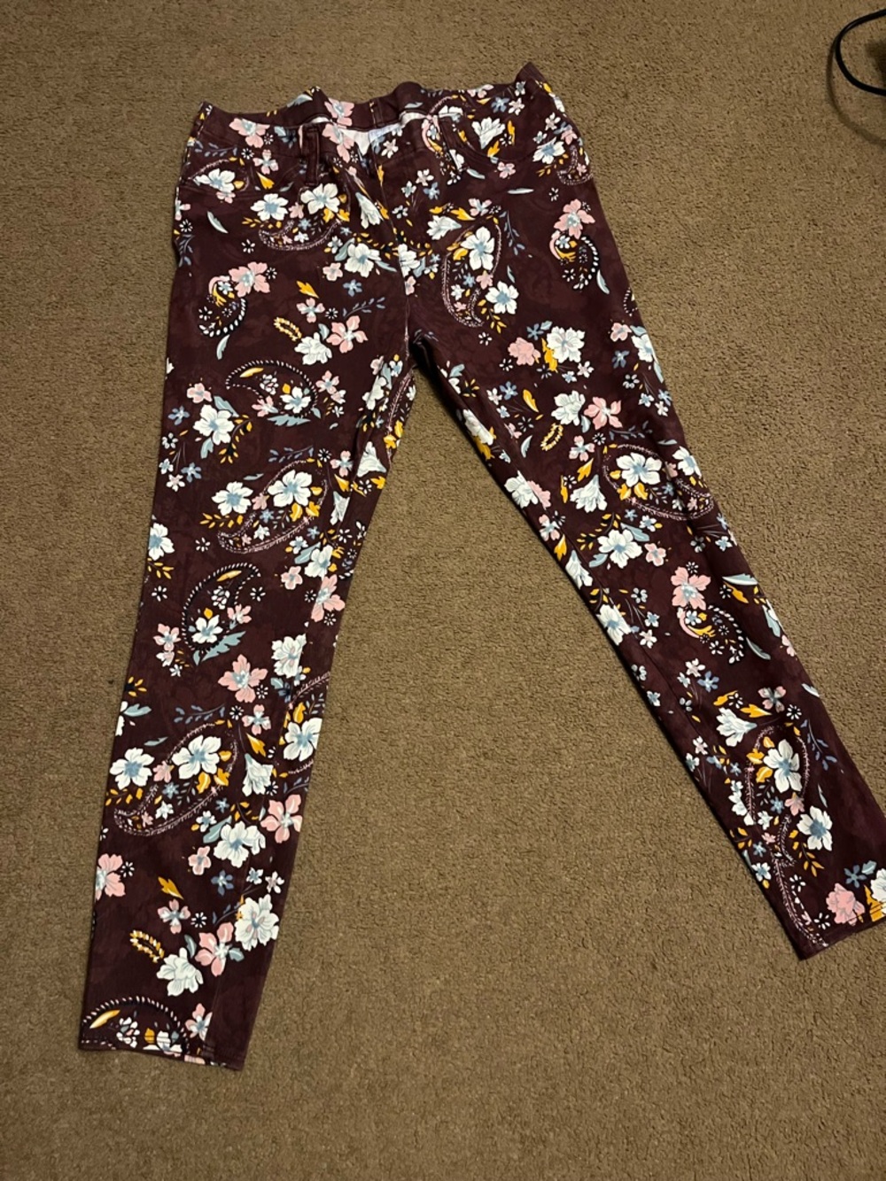 Time and Tru Floral Paisley Leggings - Maroon, Pink, White, Yellow